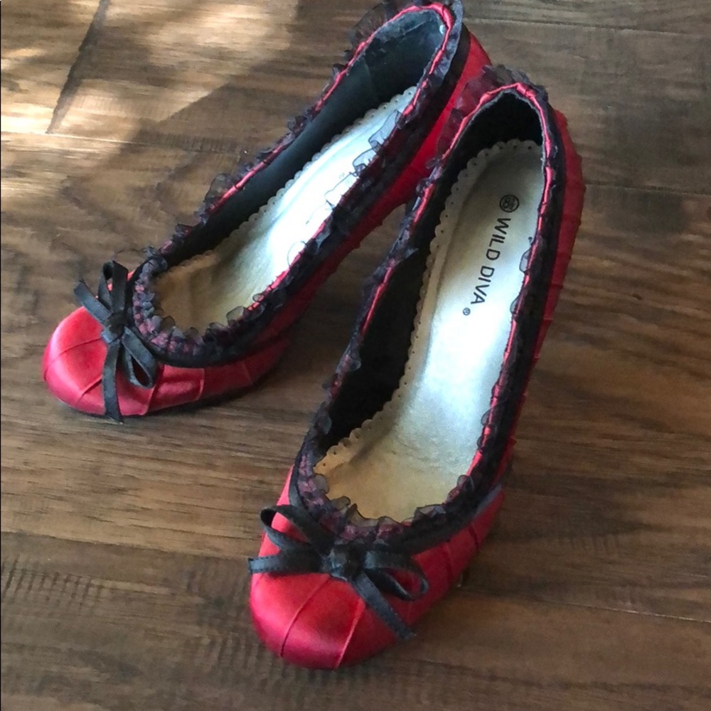 Red satin heels